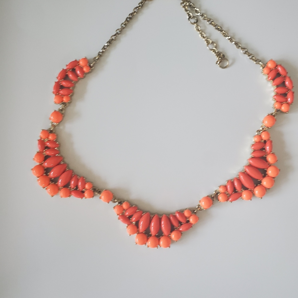 J crew factory coral beaded statement collar neckl